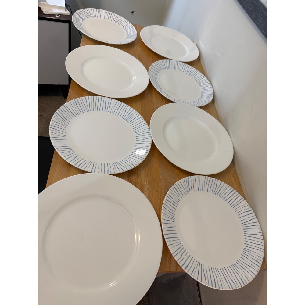 Mixed Corelle Vitrelle Blue & White Dinnerware Set 24pc Floral Stripe Pattern - Picture 7 of 15